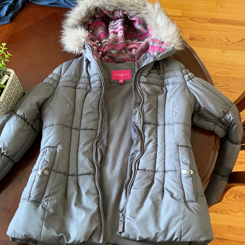 London Fog girls gray winter coat with hood